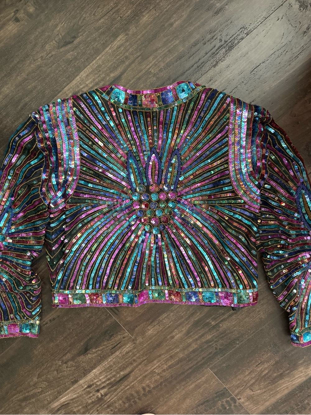 Vintage Joan Leslie Studio Silk Beaded Sequin Cropped Jacket Black Jewel Tone - Picture 12 of 13